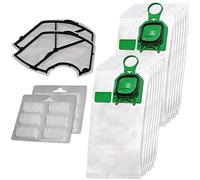 Lot de 12 sacs d'aspirateur premium en microfibre + 12 parfums + 2 filtres de protection du moteur pour Vorwerk Kobold 140, 150, VK 140, VK 150, VK140, VK150, FP140, FP150 - Avec fermeture hygiénique