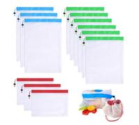 Lot de 12 sacs de rangement assortis en maille filet pour enfants - Avec cordon de serrage - Sac de rangement pour jouets en peluche - Sac de rangement pour fruits et jouets