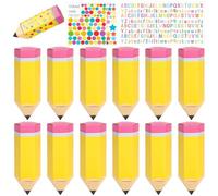 Lot de 12 sacs d'école pour fille et garçon - Petit sac à sucre - En forme de crayon - Avec lettres et autocollants - Emballage cadeau pour la rentrée des classes