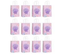 Lot de 12 sacs d'emballage en papier imprimé sirènes sur le thème de la mer, sacs cadeaux de fête avec poignée, fournitures de planification d'événements, sacs à dragées de mariage