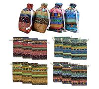 Lot de 12 Sacs en Coton et Lin de Style Ethnique, Cadeaux de Fête de Mariage, Bonbons Avec Cordon de Serrage, Rangement à Bijoux, pour Emballer des Cadeaux (13 x 18 cm)