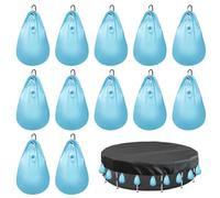 Lot de 12 sacs lestés pour piscine - 24 x 34 cm - Sacs lestés remplis avec crochet - Sac d'eau de piscine robuste en PVC à suspendre avec valve anti-fuite pour bâche d'hiver et bâche (bleu)