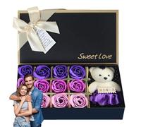 Lot de 12 savons de bain parfumés avec pétales de rose et boîte cadeau florale - Lot de 12 pièces de savon rose en forme de pétales de rose, boîte cadeau romantique et douce