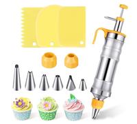 Lot de 12 seringues à gâteau, seringue à crème, en acier inoxydable, professionnelle, 400 ml, avec 6 douilles, réutilisable, pour cupcakes, décoration de gâteaux