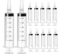 Lot de 12 seringues de 60 ml - Sans aiguille - Réutilisables - Seringues jetables - Seringues à remonter - En plastique - Pour laboratoires scientifiques, arrosage du jardin, industrie
