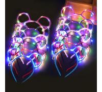 Lot de 12 serre-têtes LED avec oreilles de souris, serre-tête lumineux, couronne lumineuse, couronne de fleurs, guirlande lumineuse pour cheveux, bandeau lumineux pour fête