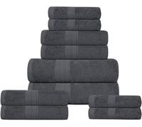 Lot de 12 serviettes de bain, 2 gants, 4 essuie-mains et 4 débarbouillettes, 100 % coton, de qualité hôtelière, super douces et très absorbantes (gris anthracite)