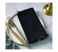 Lot de 12 serviettes de table en coton 41 cm x 41 cm en gaze rétro rustique en étamine pour fête de mariage Noir
