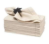 Lot de 12 Serviettes de Table en Lin et Coton avec Ourlets ourlés, Couleur Naturelle, Serviettes de Mariage, Cocktails, Serviettes décoratives, Coins en Onglet, lavables en Machine