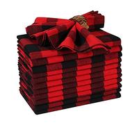 Lot de 12 serviettes de table en tissu vichy à carreaux avec coins en onglet et ourlet généreux - 45,7 x 45,7 cm - Noir et rouge
