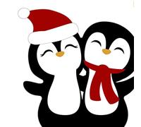 Lot de 12 serviettes découpées pingouins avec bonnet de Noël 33 x 33 cm.