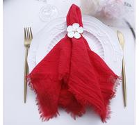 Lot de 12 serviettes en tissu avec franges 100 % coton doux, lavables en gaze pour décoration de mariage, Saint-Valentin, dîners (40,6 x 40,6 cm, rouge)