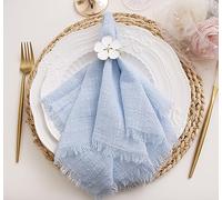Lot de 12 Serviettes en Tissu avec Franges, 100% Coton Doux Naturel, lavables en Gaze pour décoration de Mariage, dîners, Usage Quotidien en Famille (40,6 x 40,6 cm, Bleu Clair)