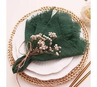 Lot de 12 Serviettes en Tissu avec Franges - 100% Coton Doux Naturel - Lavables pour décoration de Mariage, dîners, Printemps, Pâques - Vert foncé