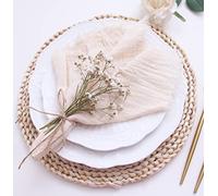 Lot de 12 Serviettes en Tissu d'automne avec Franges, 100% Coton Doux, lavables, pour décoration de Mariage, dîners, Famille, Usage Quotidien (Beige)