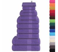Lot de 12 serviettes Frog violet 360 g/m² en coton avec serviette de douche, serviette d'invité, gant de toilette, éponge absorbante, séchage rapide pour salle de bain, sauna, bien-être, sport et
