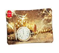 Lot de 12 sets de table - Nouvel An - Avec bouteille de champagne et montre de poche - 44 x 32 cm - 12 pièces dans un étui de rangement - La décoration de table spéciale pour le Nouvel An