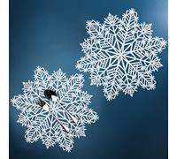 Lot de 12 sets de table ronds en vinyle métallique avec flocons de neige blancs de 38,1 cm de diamètre pour les vacances, Noël, fête, festival, décoration de table Snowkingdom