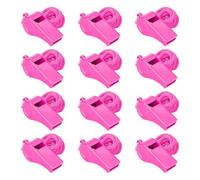 Lot de 12 sifflets en plastique rose avec cordon de serrage, sifflets d'arbitre de sport, sifflets de sécurité, sifflets d'urgence pour divertissement collectif, sifflet fort et net pour sauveteur de