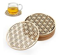 Lot de 12 sous-verres fleur de vie - 10 x 10 cm - Soucoupe pour méditation - Dessous de verre en bois