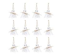 Lot de 12 spectres à suspendre pour Halloween - Figurines de fantômes fabriquées en tissu avec cordes en fibre naturelle - Pour intérieur et extérieur