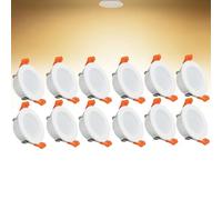 Lot de 12 spots LED encastrables de plafond 3 W, blanc chaud 3000 K, panneau lumineux ultra fin, diamètre de coupe 50-55 mm, AC110-240 V pour salon, bureau