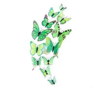 Lot de 12 stickers muraux 3D en forme de papillon pour chambre à coucher, décoration d'intérieur, fabriqués avec un film plastique résistant au vent, à la pluie, convient pour le jardin (vert)