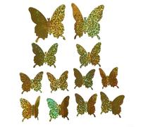 Lot de 12 stickers muraux 3D en forme de papillon pour chambre à coucher et extérieur Doré