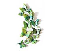 Lot de 12 stickers muraux décoratifs avec papillons 3D - Double ailes - Effet fleurs - Vert