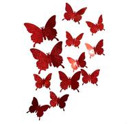 Lot de 12 stickers muraux papillons pour chambre à coucher, mariage, décoration de jardin (rouge)