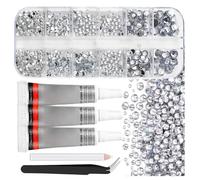 Lot de 12 strass transparents pour nail art avec 6 formes pour la manucure, avec pince à épiler et 3 colles, strass transparents colorés avec perles effet cristal