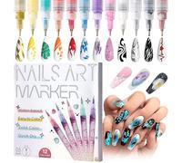 Lot de 12 stylos 3D pour nail art, marqueurs à pointe fine de 0,5 mm pour nail art, outils de manucure pour peinture et graffiti, décoration de beauté pour femmes et filles