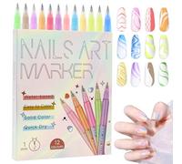 Lot de 12 stylos 3D pour nail art, marqueurs de 1 mm, stylos sûrs pour nail art, séchage rapide, pour graffiti, points, lignes et peinture (12 couleurs)