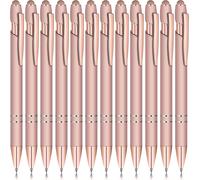 Lot De 12 Stylos À Bille Rétractables En Métal De Qualité Supérieure Avec Stylet Capacitif 2 En 1 Pour Écran Tactile, Encre Noire 1,0 Mm (Or Rose)