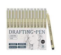 Lot de 12 stylos à encre - Lot de 12 marqueurs étanches à séchage rapide, ensemble de microns, outils de dessin légers de haute précision | Animation artistique dessinée à la main, pratique d'esquisse