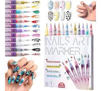 Lot de 12 stylos à ongles - 0,5 mm - Avec pointe fine - Marqueurs pour dessiner des points - Séchage rapide - Outils de peinture pour le dessin d'ongles - 12 couleurs A
