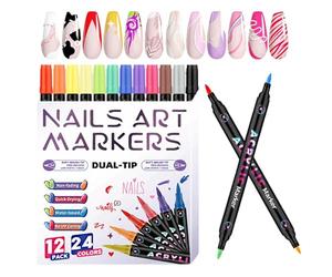 Lot de 12 stylos à ongles à séchage rapide - Pour dessiner des griffures et des lignes - Pour la maison, le salon de beauté, les déplacements, l'école, le dortoir