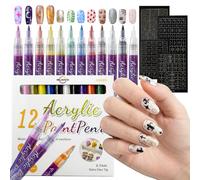 Lot de 12 stylos à ongles à séchage rapide pour ongles - Séchage rapide sous la lampe - Stylos à ongles 3D avec 4 motifs autocollants différents - Pour ongles, enfants, femmes