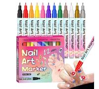 Lot de 12 stylos à ongles - Marqueurs à pointe fine - Pour journal - Pour homme, femme, adolescent, débutant, salon, manucure à la maison