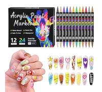 Lot de 12 stylos à ongles - Marqueurs de manucure à double pointe - Pour adolescentes, femmes, filles, maison, salon, manucure, fête, exercice, projet