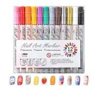 Lot de 12 stylos à ongles - Pointe fine - Séchage rapide - Étanche - Pour filles - Pour la maison, le salon de beauté, le design des ongles - Acrylique - Peindre à point - Modélisation