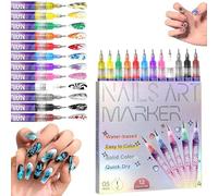 Lot de 12 stylos de couleur pour nail art, 3D Marqueurs acryliques à pointe fine de 0,5mm, Stylos à vernis waterproof à séchage rapide fin, Outils pour graffiti, pointillage, peinture, bricolage