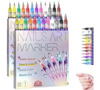 Lot de 12 stylos de couleur pour nail art, 3D Marqueurs acryliques à pointe fine de 0,5mm, Stylos à vernis waterproof à séchage rapide fin, Outils pour graffiti, pointillage, peinture, bricolage