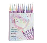 Lot de 12 stylos de couleur pour nail art, 3D Marqueurs acryliques à pointe fine de 0,5mm, Stylos à vernis waterproof à séchage rapide fin, Outils pour graffiti, pointillage, peinture, bricolage