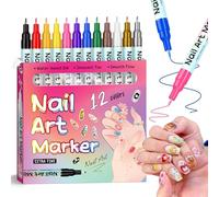 Lot de 12 stylos de couleur pour nail art, marqueurs pour ongles en gel, séchage rapide, graffiti, pointillés et doublure à pointe fine 3D pour dessin, design d'ongles, utilisation à domicile en salon