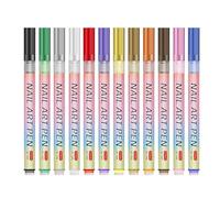 Lot de 12 stylos de couleurs - Marqueurs - Marqueurs pour ongles - Bricolage à séchage rapide Pointes Liner Stylos 3D Naiil Pen pour peinture, dessin outil