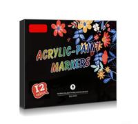 Lot de 12 stylos de peinture acrylique à base d'eau à séchage rapide et | Design à double pointe, pinceau fin de 1 mm, 12 couleurs vives, idéal pour l'art rupestre, les contours détaillés