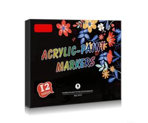 Lot de 12 stylos de peinture acrylique à base d'eau à séchage rapide et | Design à double pointe, pinceau fin de 1 mm, 12 couleurs vives, idéal pour l'art rupestre, les contours détaillés