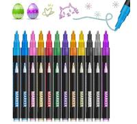 Lot de 12 stylos de peinture double ligne pour dessin, journal, carte de vœux, gribouillage, école, salle de classe, loisirs créatifs, poster