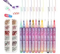 Lot de 12 stylos de vernis à ongles 3D pour ongles avec diamants à ongles - Séchage rapide - Étanche - Pour bricolage - Outils de peinture